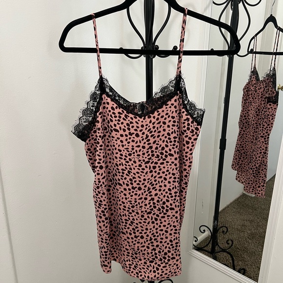 Now N Forever NWOT Pink and Black Lace Trim Slip Dress - Picture 2 of 7